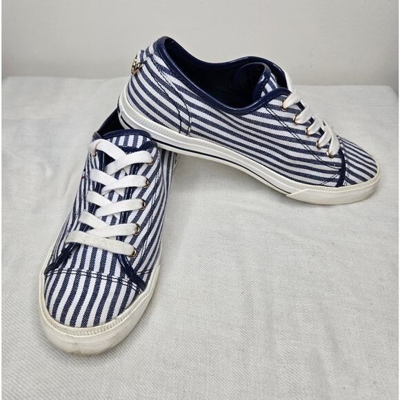 TOMMY HILFIGER Navy and White Striped Sneakers Tennis Shoes Size 6½ M - Picture 1 of 10